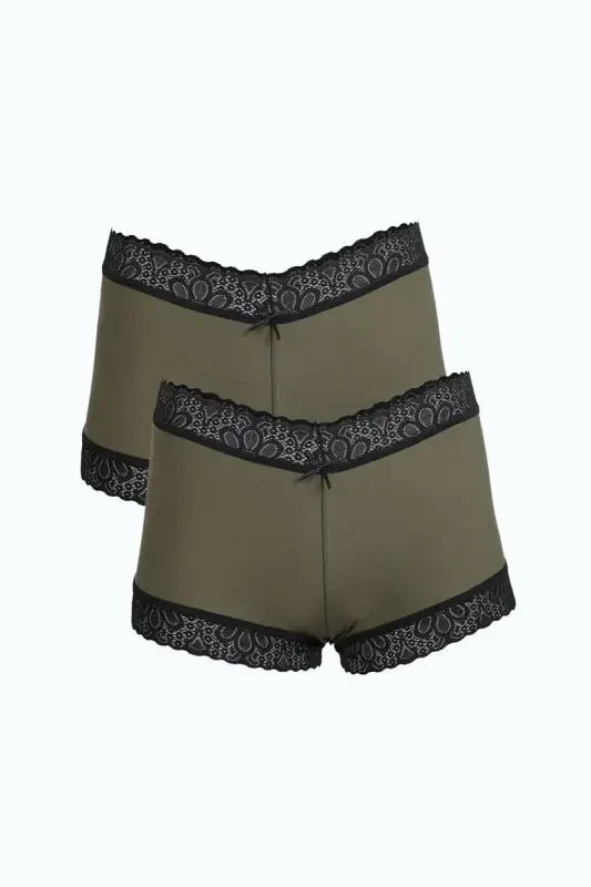 Akbeniz Women's Cotton 2-Pack Boxer Shorts Khaki 40277 - AKBENIZ