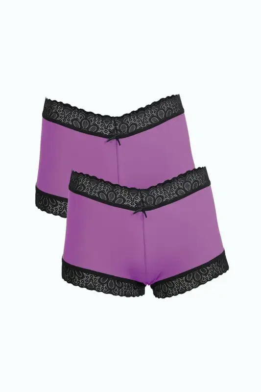 Akbeniz Women's Cotton 2-Pack Boxer Shorts Purple 40277 - 1