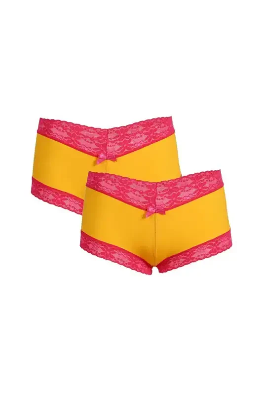 Akbeniz Women's Cotton 2-Piece Boxer Shorts in Yellow 40265 - AKBENIZ
