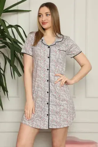 Akbeniz Women's Cotton Front Buttoned Nightgown 1003 - 5
