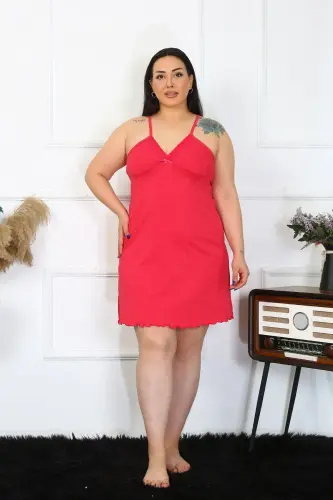 Akbeniz Women's Cotton Fuchsia Spaghetti Strap Plus Size Nightgown 1021 