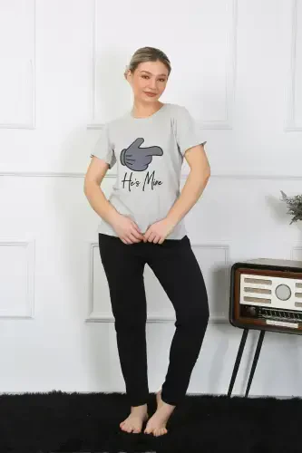 Akbeniz Women's Cotton Jersey Couple Pajamas Set Gray 50126 Single Set Price - 2