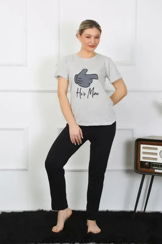 Akbeniz Women's Cotton Jersey Couple Pajamas Set Gray 50126 Single Set Price - 4