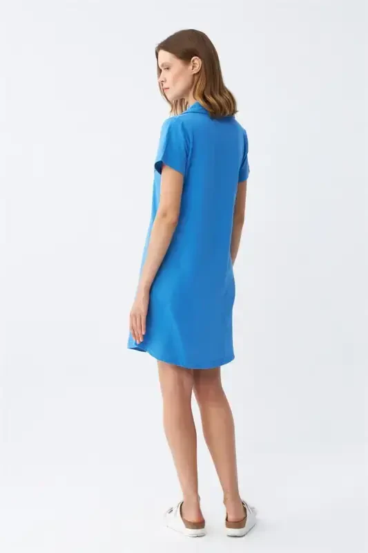 Akbeniz Women's Cotton Jersey Short Sleeve Buttoned Blue Tunic Nightgown 13109 - 6