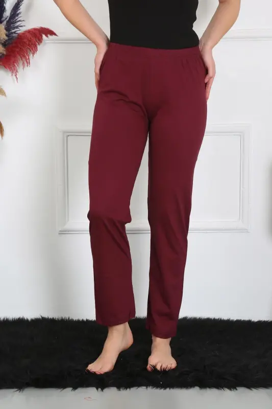 Akbeniz Women's Cotton Jersey Single Bottom Pajamas Burgundy 27513 - AKBENIZ