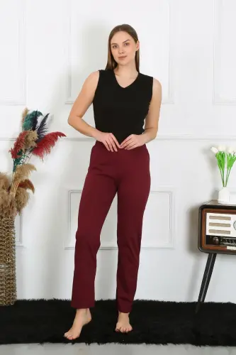 Akbeniz Women's Cotton Jersey Single Bottom Pajamas Burgundy 27513 - 3