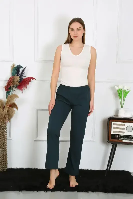 Akbeniz Women's Cotton Knitted Bottom Pajamas Petrol 27514 - Modazone