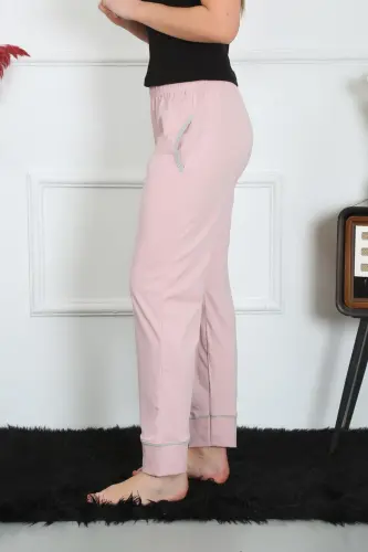 Akbeniz Women's Cotton Knitted Pocketed Single Bottom Pajamas Powder 27512 - 3