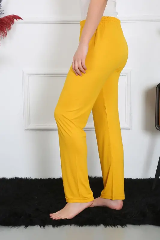 Akbeniz Women's Cotton Knitted Single Bottom Pajamas Yellow 27513 - 1