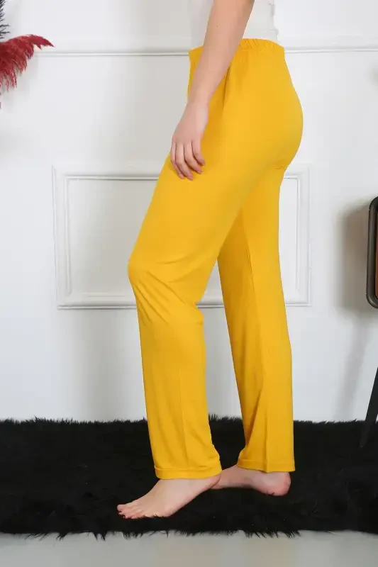 Akbeniz Women's Cotton Knitted Single Bottom Pajamas Yellow 27513 - 1