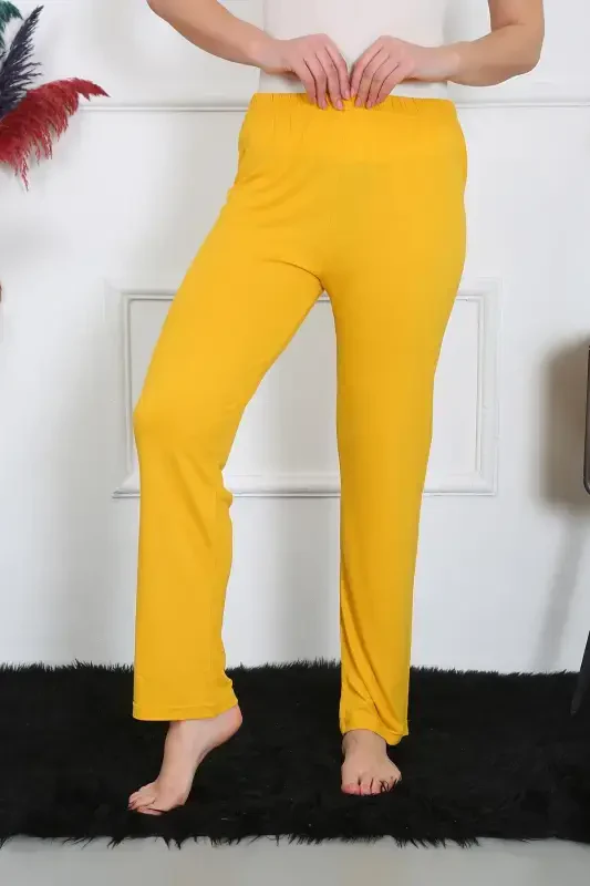 Akbeniz Women's Cotton Knitted Single Bottom Pajamas Yellow 27513 - 2