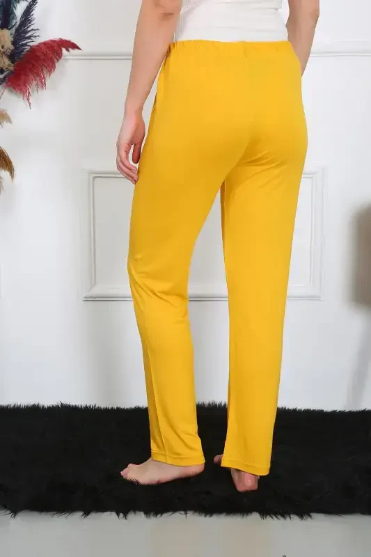 Akbeniz Women's Cotton Knitted Single Bottom Pajamas Yellow 27513 - 3