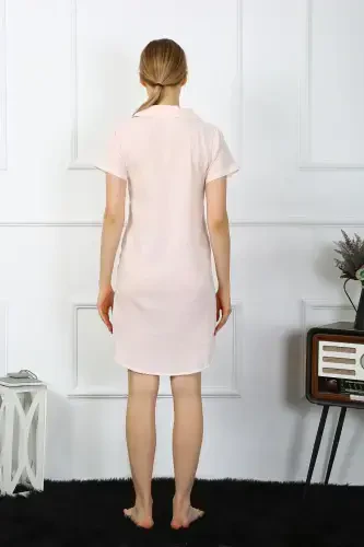 Akbeniz Women's Cotton Linen Short Sleeve Buttoned Powder Tunic Nightdress 13108 - AKBENIZ (1)