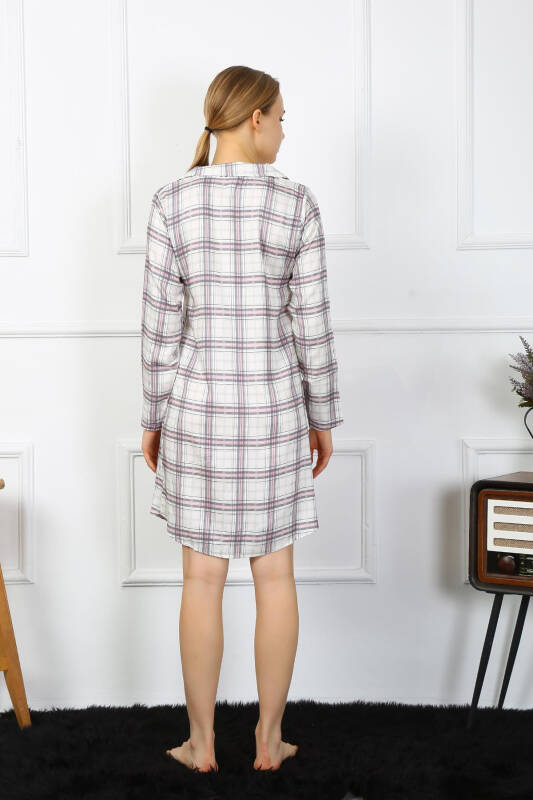 Akbeniz Women's Cotton Long Sleeve Buttoned Beige Tunic Nightdress 13102 - 5
