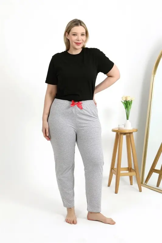 Akbeniz Women's Cotton Plus Size Bottom Pajamas 27557 Gray - 2