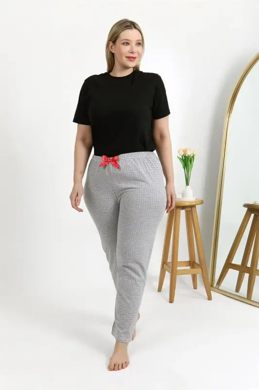 Akbeniz Women's Cotton Plus Size Bottom Pajamas 27557 Gray - 6