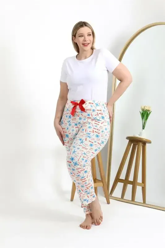 Akbeniz Women's Cotton Plus Size Bottom Pajamas 27558 Ecru - AKBENIZ