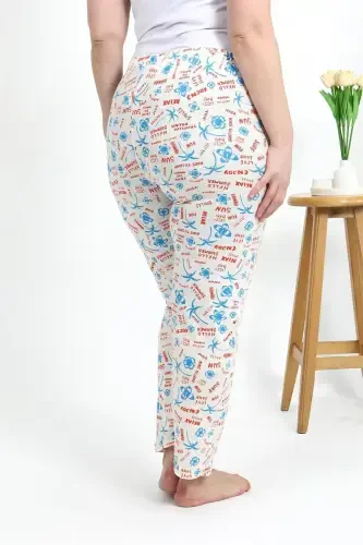 Akbeniz Women's Cotton Plus Size Bottom Pajamas 27558 Ecru - 4