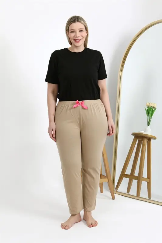 Akbeniz Women's Cotton Plus Size Bottom Pajamas 27559 Beige - 4