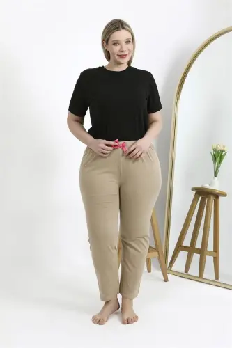 Akbeniz Women's Cotton Plus Size Bottom Pajamas 27559 Beige - 5
