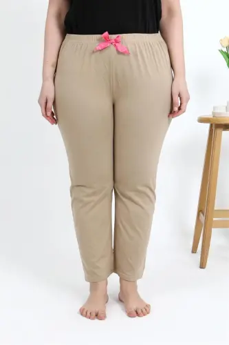 Akbeniz Women's Cotton Plus Size Bottom Pajamas 27559 Beige - 6