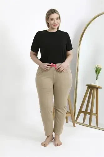 Akbeniz Women's Cotton Plus Size Bottom Pajamas 27559 Beige - 5