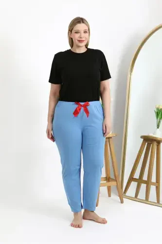 Akbeniz Women's Cotton Plus Size Bottom Pajamas 27559 Blue - 4