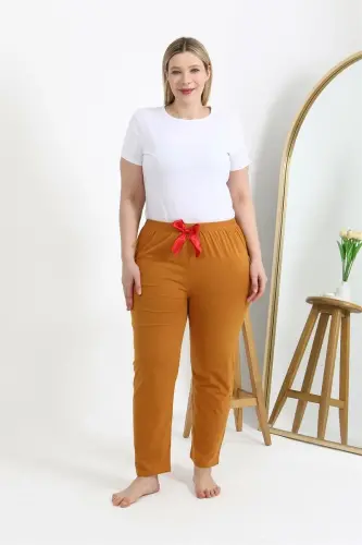 Akbeniz Women's Cotton Plus Size Bottom Pajamas 27559 Mustard - 1