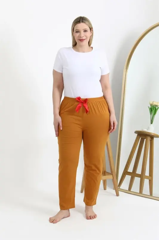 Akbeniz Women's Cotton Plus Size Bottom Pajamas 27559 Mustard - 1