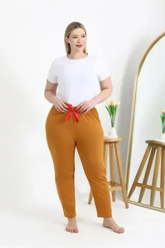 Akbeniz Women's Cotton Plus Size Bottom Pajamas 27559 Mustard - 5