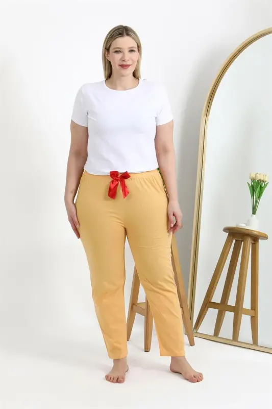 Akbeniz Women's Cotton Plus Size Bottom Pajamas 27559 Yellow - 1