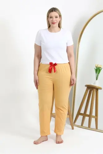 Akbeniz Women's Cotton Plus Size Bottom Pajamas 27559 Yellow - 5