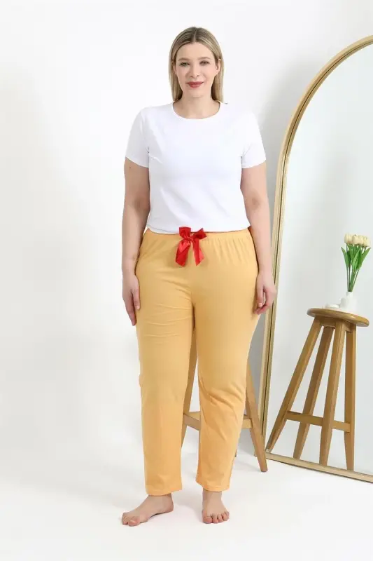 Akbeniz Women's Cotton Plus Size Bottom Pajamas 27559 Yellow - 5