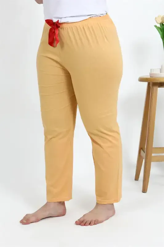 Akbeniz Women's Cotton Plus Size Bottom Pajamas 27559 Yellow - 4