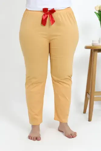 Akbeniz Women's Cotton Plus Size Bottom Pajamas 27559 Yellow - 7