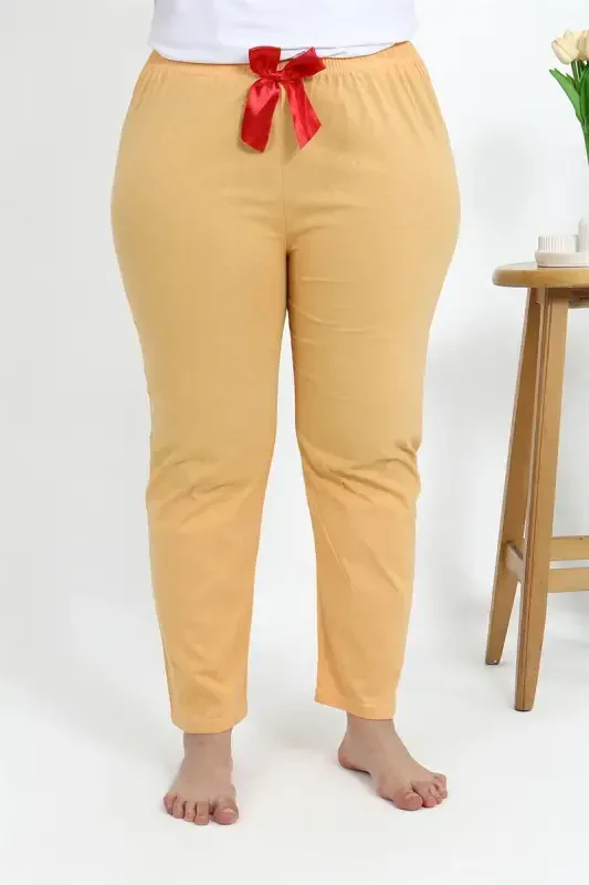 Akbeniz Women's Cotton Plus Size Bottom Pajamas 27559 Yellow - 7