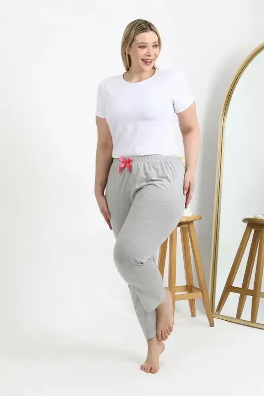 Akbeniz Women's Cotton Plus Size Bottom Pajamas 27560 Gray - 2