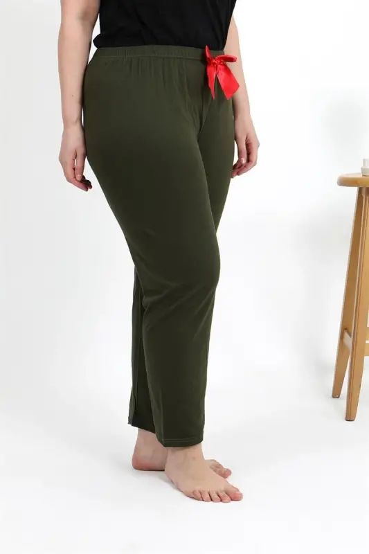 Akbeniz Women's Cotton Plus Size Pajama Bottoms 27559 Khaki - 2