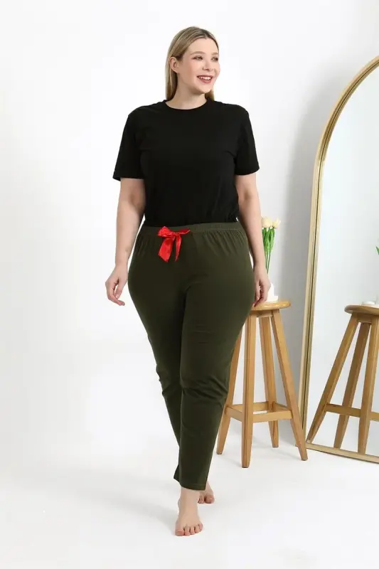 Akbeniz Women's Cotton Plus Size Pajama Bottoms 27559 Khaki - 3