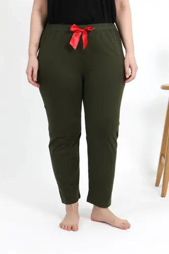 Akbeniz Women's Cotton Plus Size Pajama Bottoms 27559 Khaki - 4