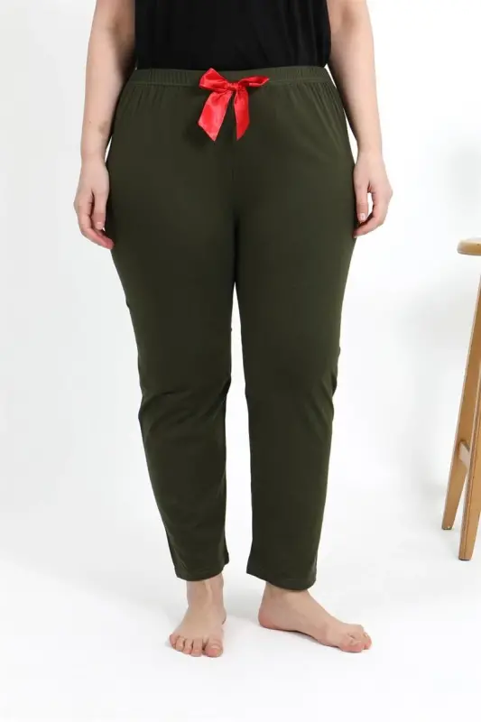 Akbeniz Women's Cotton Plus Size Pajama Bottoms 27559 Khaki - 4