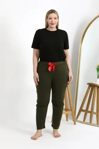 Akbeniz Women's Cotton Plus Size Pajama Bottoms 27559 Khaki - 7
