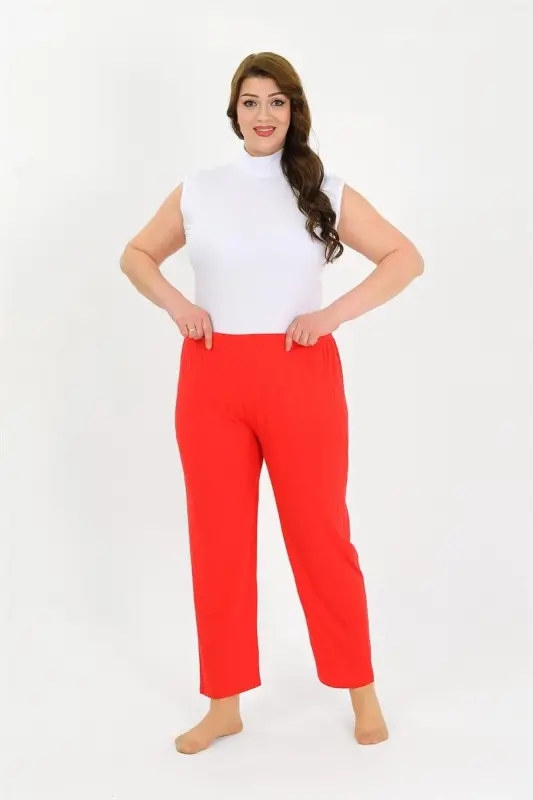 Akbeniz Women's Cotton Plus Size Pajama Bottoms Red 27560 - 1