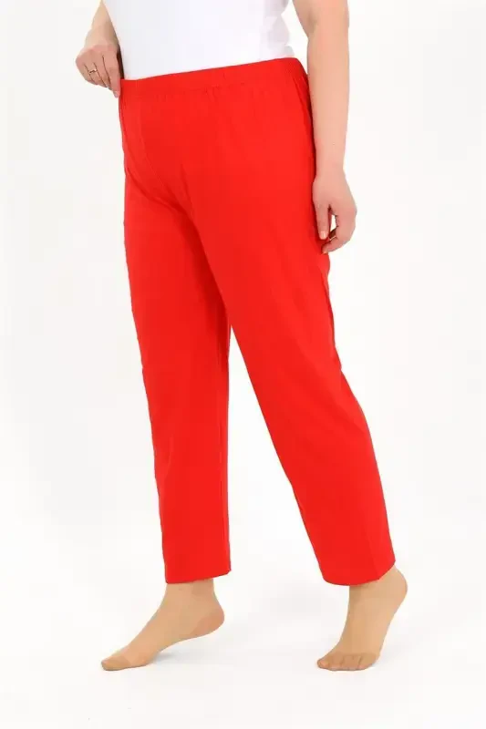 Akbeniz Women's Cotton Plus Size Pajama Bottoms Red 27560 - 3