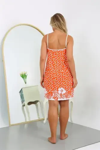 Akbeniz Women's Cotton Plus Size Spaghetti Strap Patterned Nightgown 999 Orange - 5