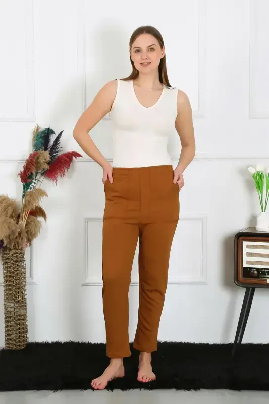 Akbeniz Women's Cotton Pocketed 3 Thread Bottom Sweatpants Coffee 27510 - 1