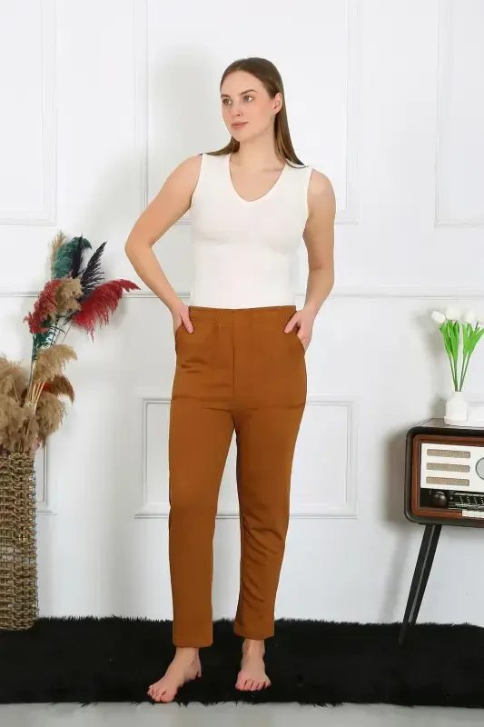 Akbeniz Women's Cotton Pocketed 3 Thread Bottom Sweatpants Coffee 27510 - 3