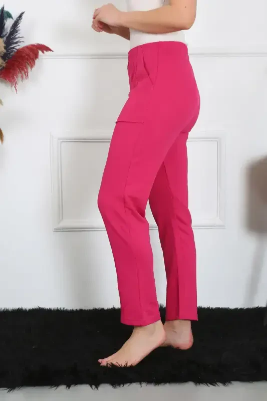 Akbeniz Women's Cotton Pocketed 3 Thread Bottom Sweatpants Fuchsia 27510 - 1