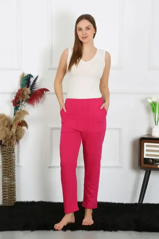 Akbeniz Women's Cotton Pocketed 3 Thread Bottom Sweatpants Fuchsia 27510 - 3