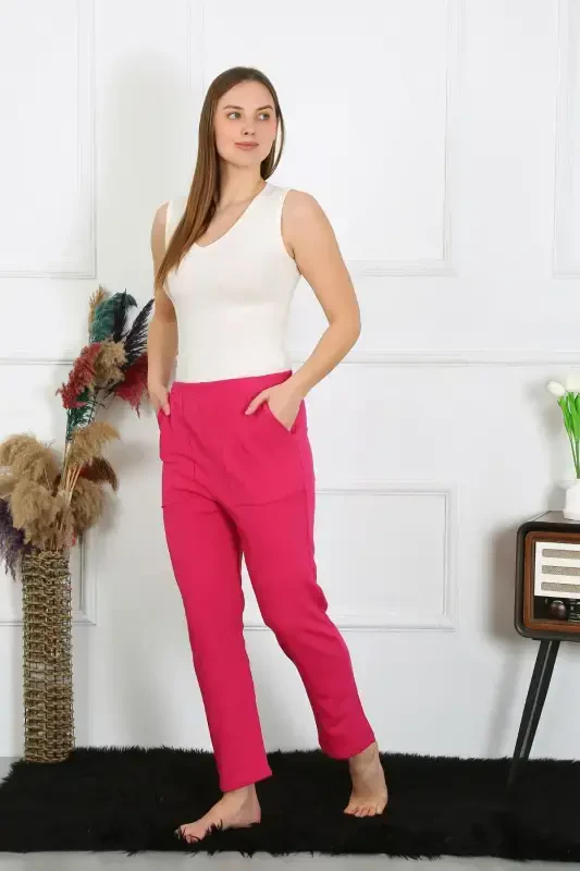 Akbeniz Women's Cotton Pocketed 3 Thread Bottom Sweatpants Fuchsia 27510 - 4